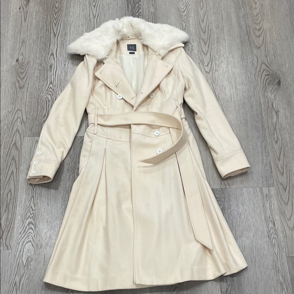 Armani Exchange Jackets & Blazers - Armani Exchange Cream Trench Coat with Faux Fur Collar